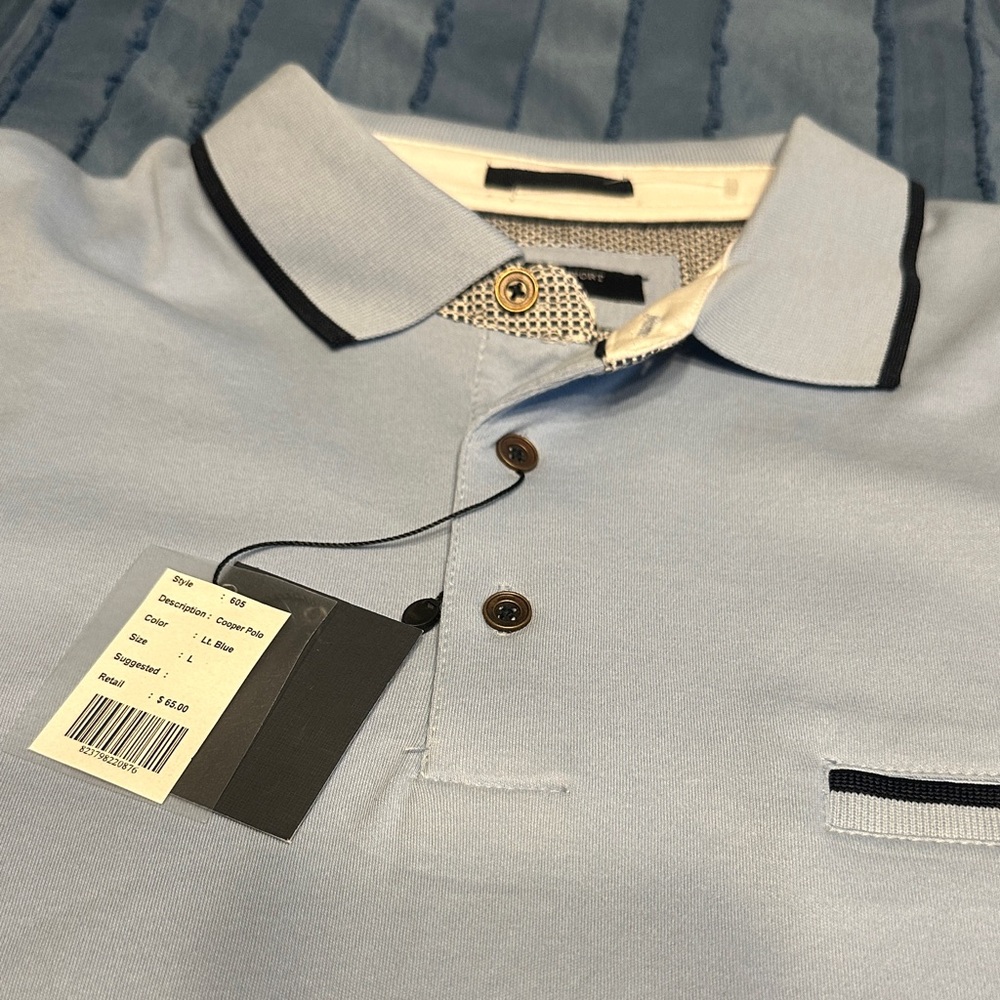 NWT Men's Light Blue Pique Polo Shirt with Contrast Trim